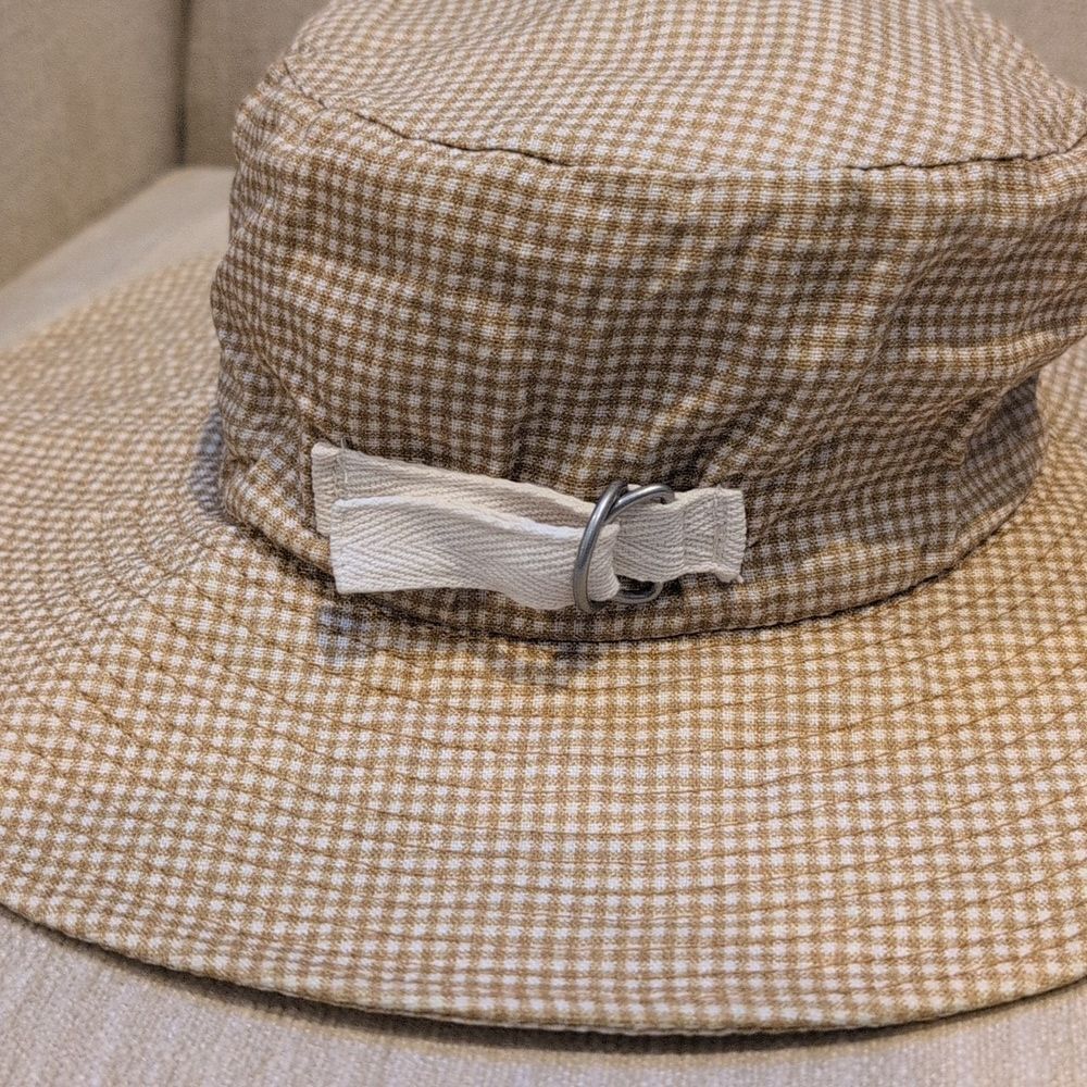 Stylish Madewell Tan Mini Gingham Packable Sun Hat - Picture 5 of 7